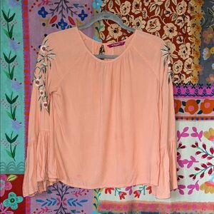 MARIE CLAIRE Chic Peach Blouse with Floral Embroidery